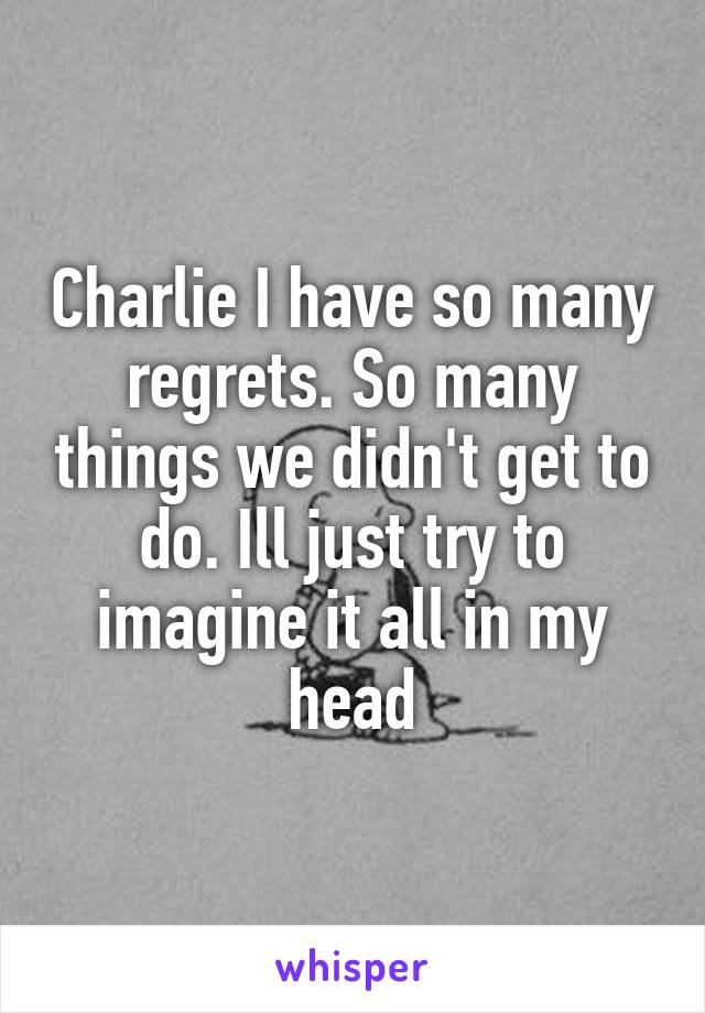 Charlie I have so many regrets. So many things we didn't get to do. Ill just try to imagine it all in my head