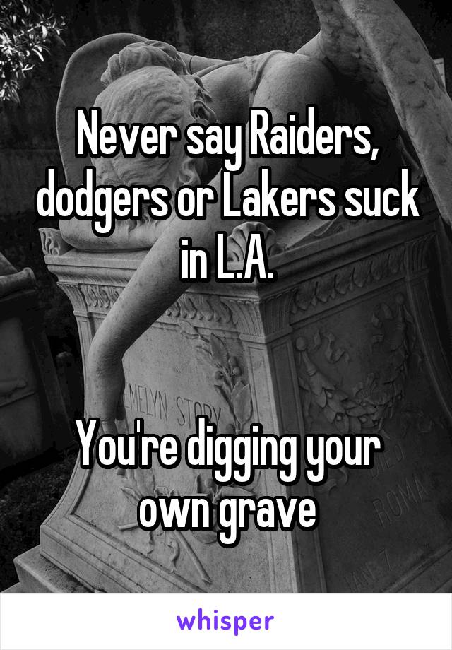 Never say Raiders, dodgers or Lakers suck in L.A.


You're digging your own grave