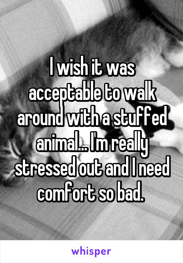 I wish it was acceptable to walk around with a stuffed animal... I'm really stressed out and I need comfort so bad. 