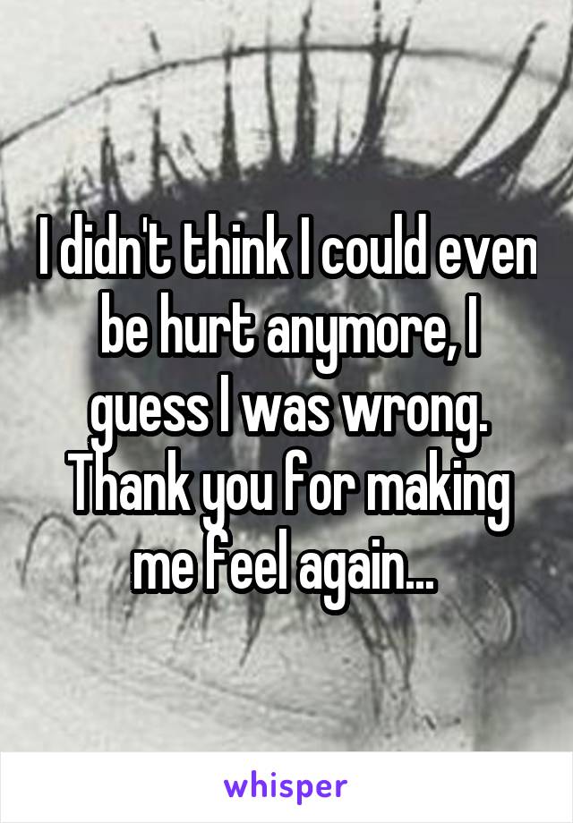 I didn't think I could even be hurt anymore, I guess I was wrong. Thank you for making me feel again... 