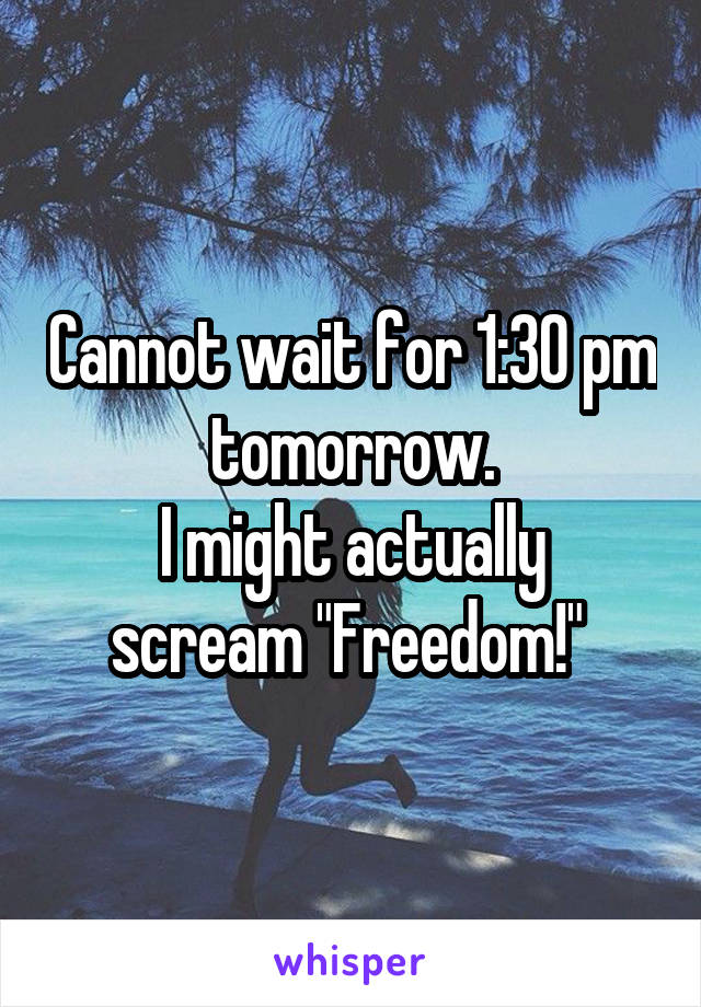 Cannot wait for 1:30 pm tomorrow.
I might actually scream "Freedom!" 