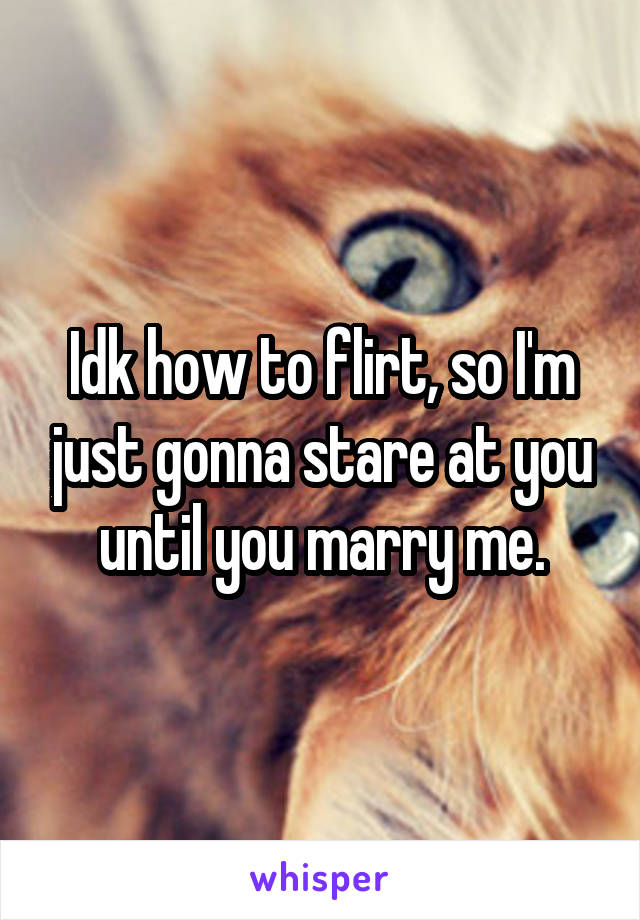 Idk how to flirt, so I'm just gonna stare at you until you marry me.