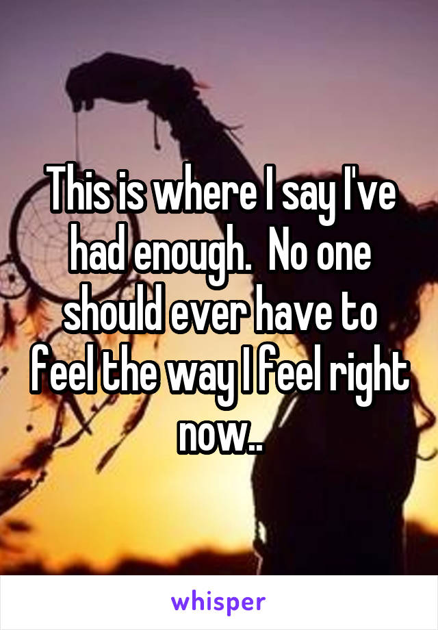 This is where I say I've had enough.  No one should ever have to feel the way I feel right now..