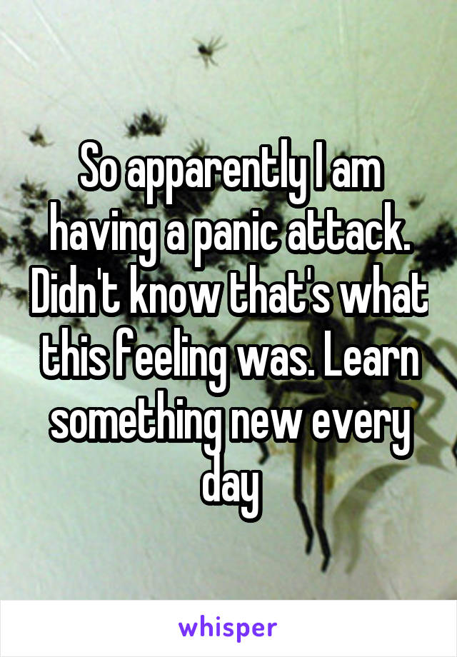So apparently I am having a panic attack. Didn't know that's what this feeling was. Learn something new every day