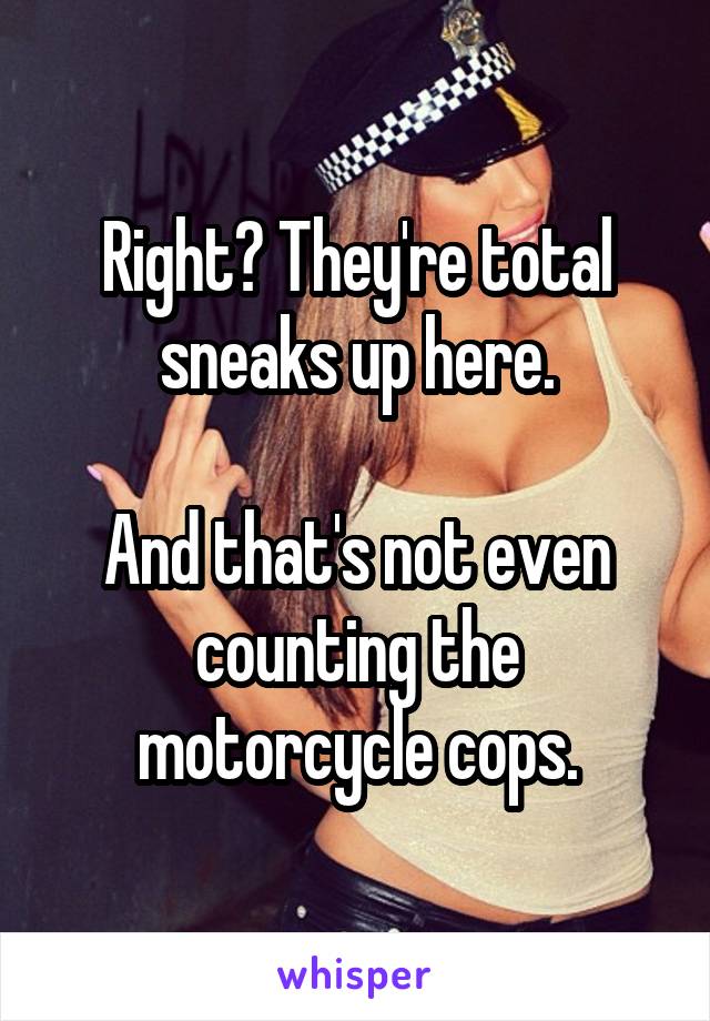 Right? They're total sneaks up here.

And that's not even counting the motorcycle cops.