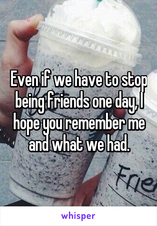 Even if we have to stop being friends one day, I hope you remember me and what we had.