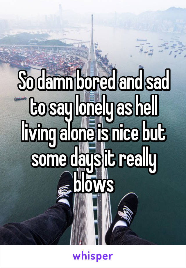 So damn bored and sad to say lonely as hell living alone is nice but some days it really blows