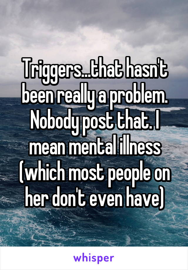 Triggers...that hasn't been really a problem. Nobody post that. I mean mental illness (which most people on her don't even have)