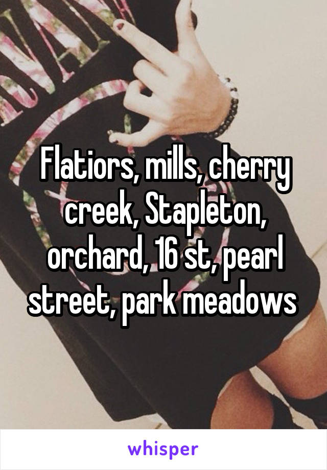 Flatiors, mills, cherry creek, Stapleton, orchard, 16 st, pearl street, park meadows 