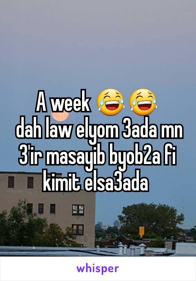 A week 😂😂
 dah law elyom 3ada mn 3'ir masayib byob2a fi kimit elsa3ada 