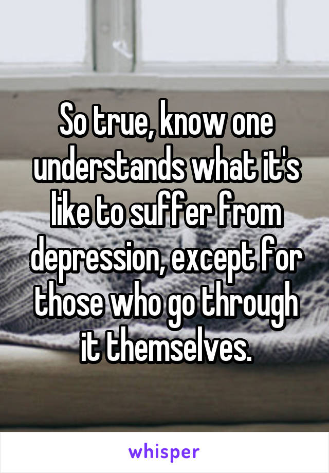So true, know one understands what it's like to suffer from depression, except for those who go through it themselves.