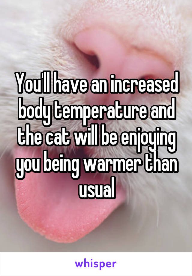 You'll have an increased body temperature and the cat will be enjoying you being warmer than usual