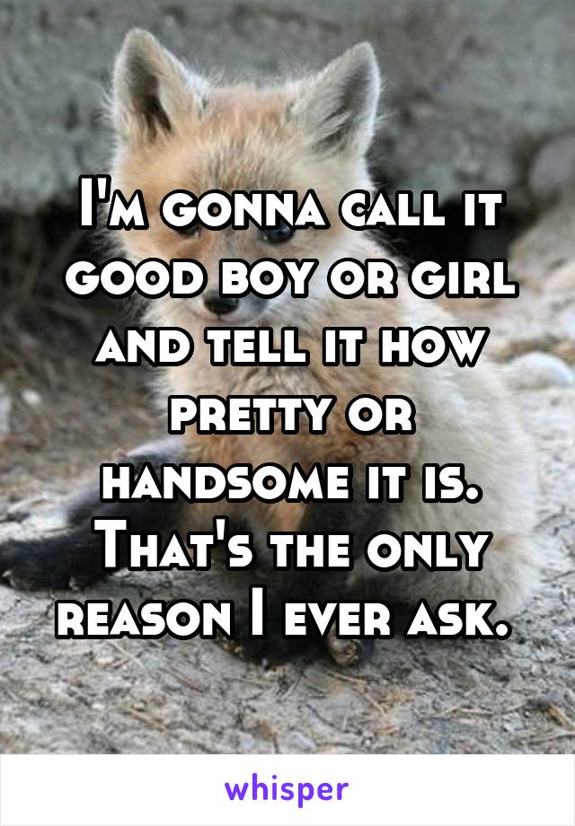 I'm gonna call it good boy or girl and tell it how pretty or handsome it is. That's the only reason I ever ask. 
