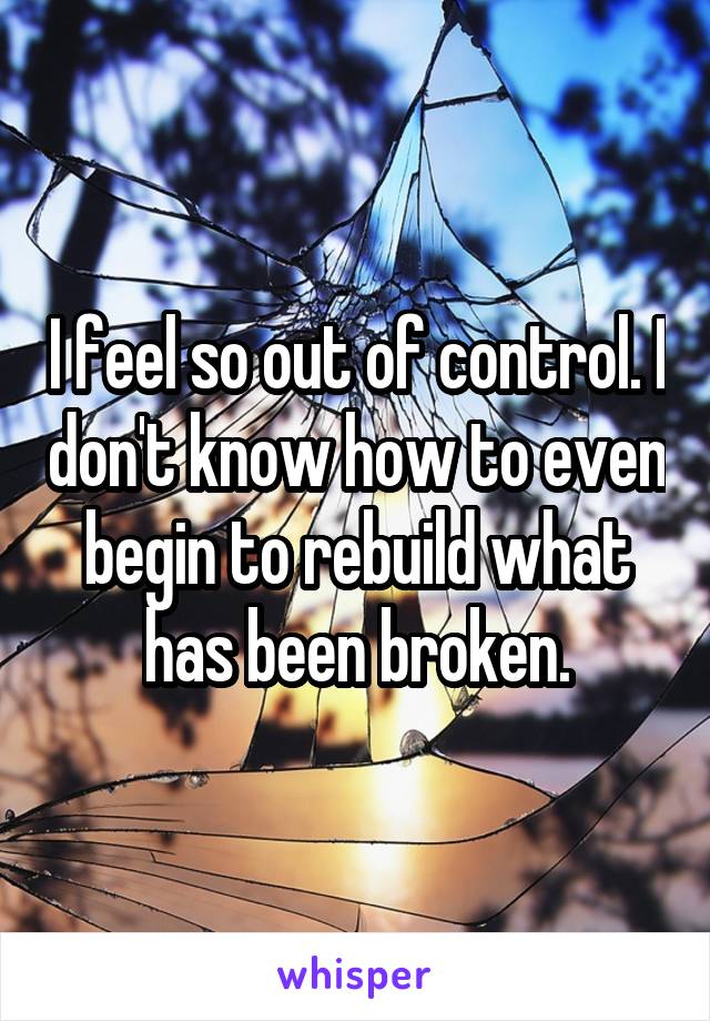 I feel so out of control. I don't know how to even begin to rebuild what has been broken.