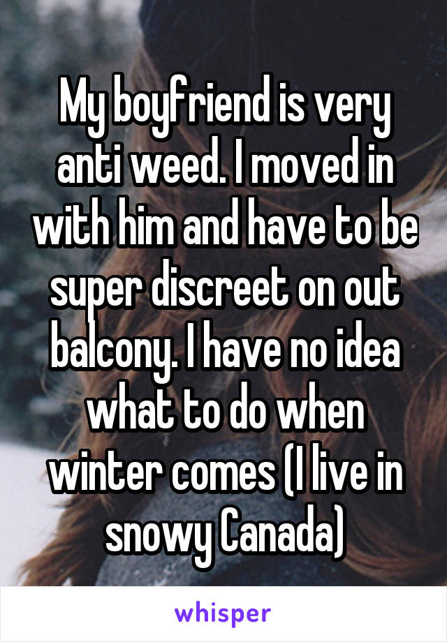 My boyfriend is very anti weed. I moved in with him and have to be super discreet on out balcony. I have no idea what to do when winter comes (I live in snowy Canada)