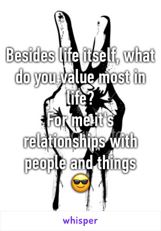 Besides life itself, what do you value most in life? 
For me it's relationships with people and things
😎