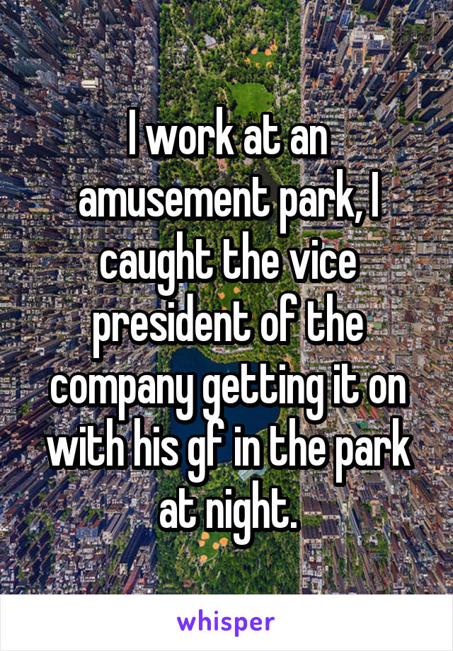 I work at an amusement park, I caught the vice president of the company getting it on with his gf in the park at night.