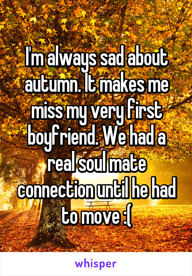 I'm always sad about autumn. It makes me miss my very first boyfriend. We had a real soul mate connection until he had to move :(