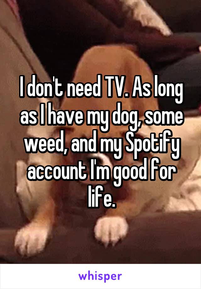 I don't need TV. As long as I have my dog, some weed, and my Spotify account I'm good for life.