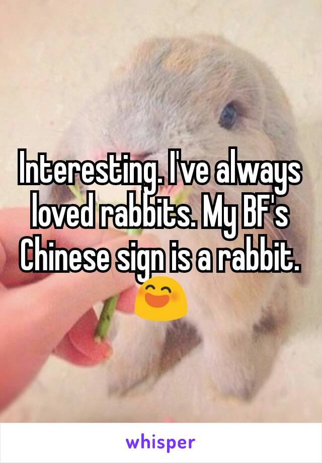 Interesting. I've always loved rabbits. My BF's Chinese sign is a rabbit. 😄