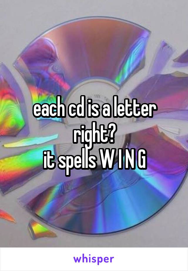 each cd is a letter right?
it spells W I N G