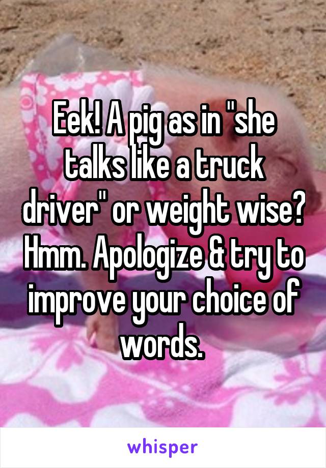 Eek! A pig as in "she talks like a truck driver" or weight wise? Hmm. Apologize & try to improve your choice of words. 
