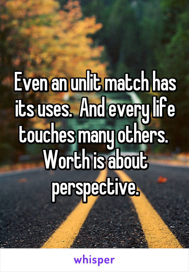 Even an unlit match has its uses.  And every life touches many others.  Worth is about perspective.