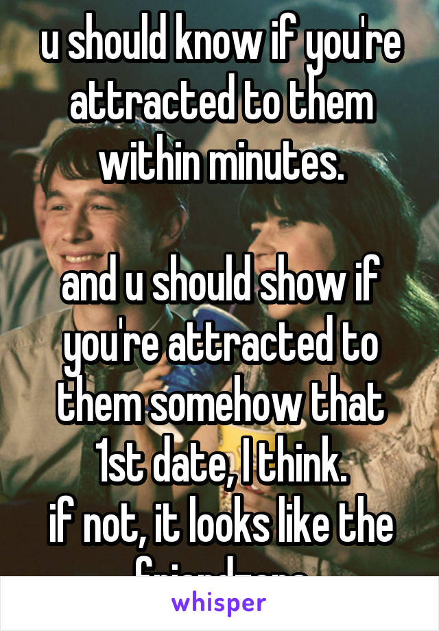 u should know if you're attracted to them within minutes.

and u should show if you're attracted to them somehow that 1st date, I think.
if not, it looks like the friendzone