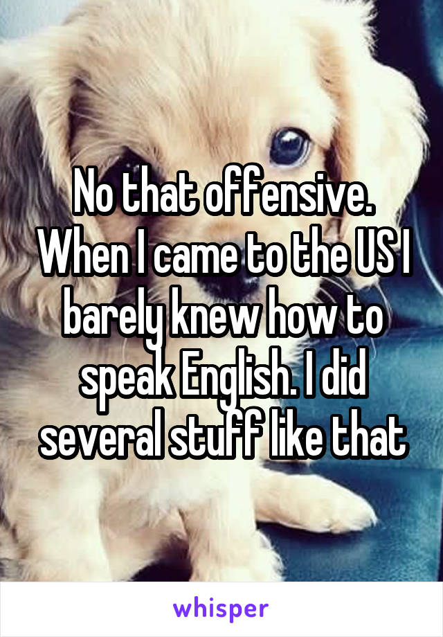 No that offensive. When I came to the US I barely knew how to speak English. I did several stuff like that