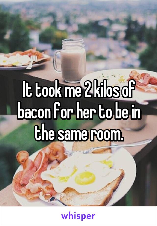It took me 2 kilos of bacon for her to be in the same room.