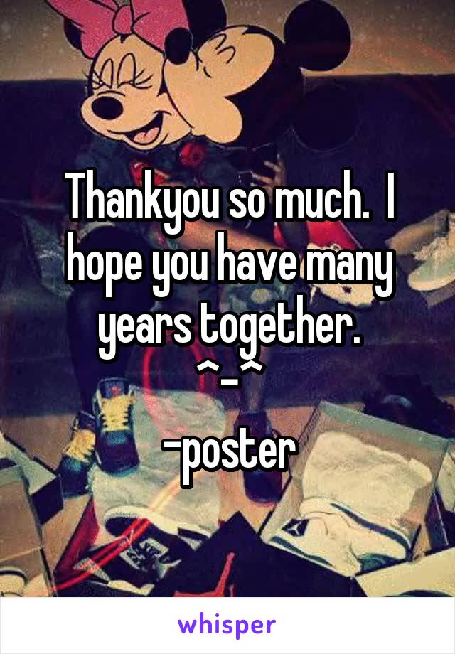 Thankyou so much.  I hope you have many years together.
^-^
-poster