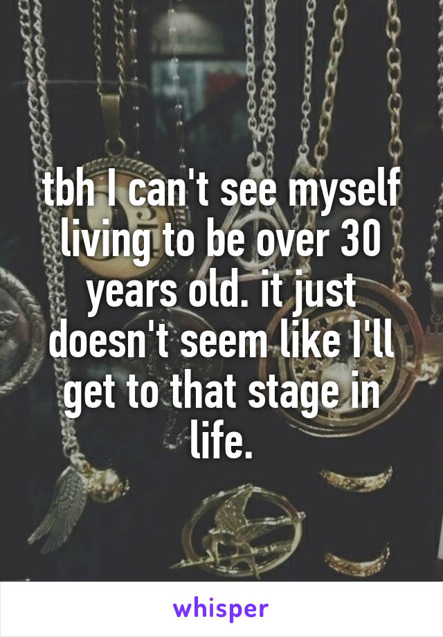 tbh I can't see myself living to be over 30 years old. it just doesn't seem like I'll get to that stage in life.
