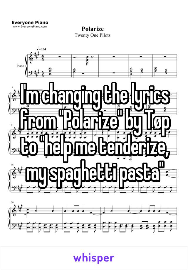 I'm changing the lyrics from "Polarize" by Tøp to "help me tenderize, my spaghetti pasta"