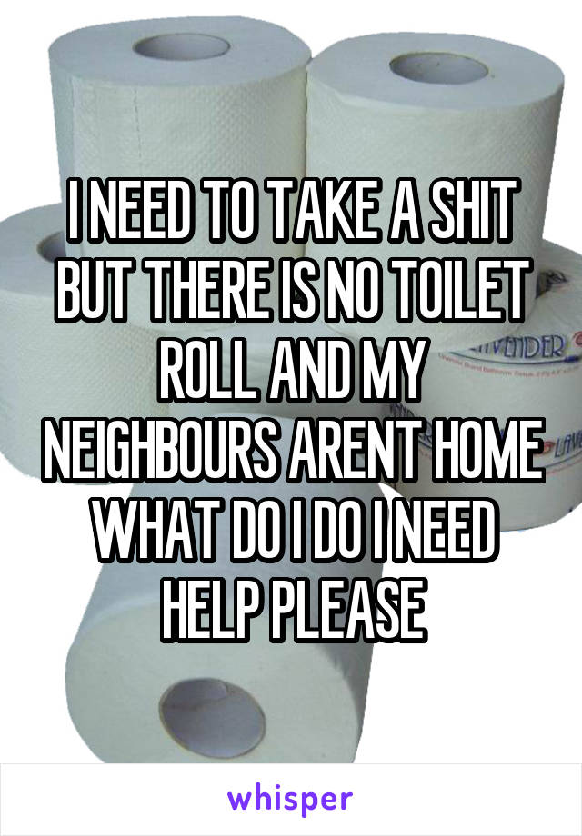 I NEED TO TAKE A SHIT BUT THERE IS NO TOILET ROLL AND MY NEIGHBOURS ARENT HOME WHAT DO I DO I NEED HELP PLEASE