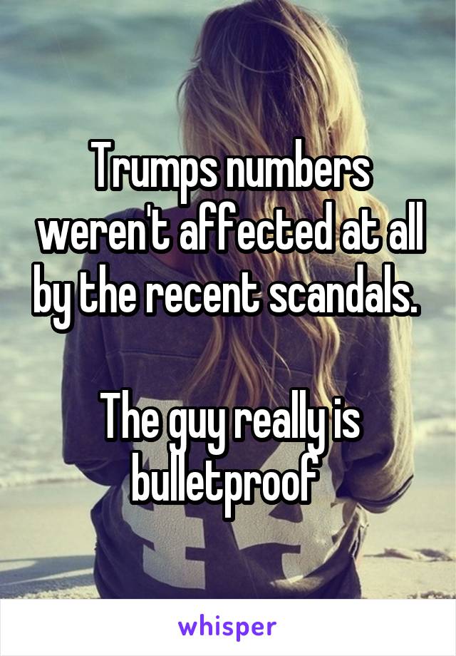 Trumps numbers weren't affected at all by the recent scandals. 

The guy really is bulletproof 