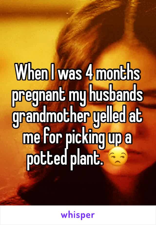 When I was 4 months pregnant my husbands grandmother yelled at me for picking up a potted plant. 😒