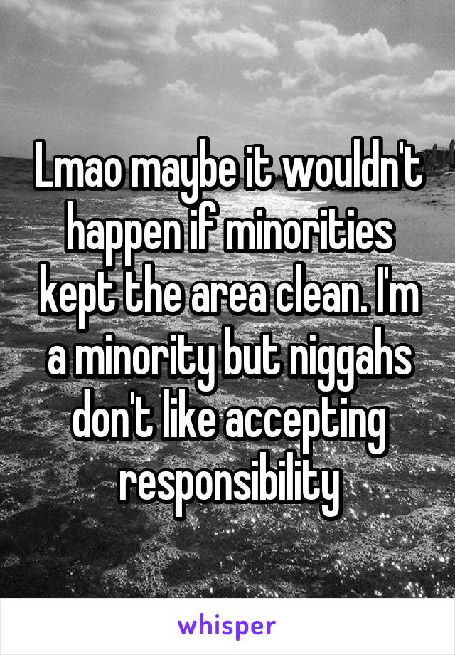 Lmao maybe it wouldn't happen if minorities kept the area clean. I'm a minority but niggahs don't like accepting responsibility
