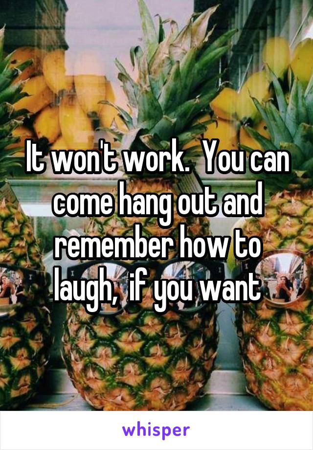 It won't work.  You can come hang out and remember how to laugh,  if you want