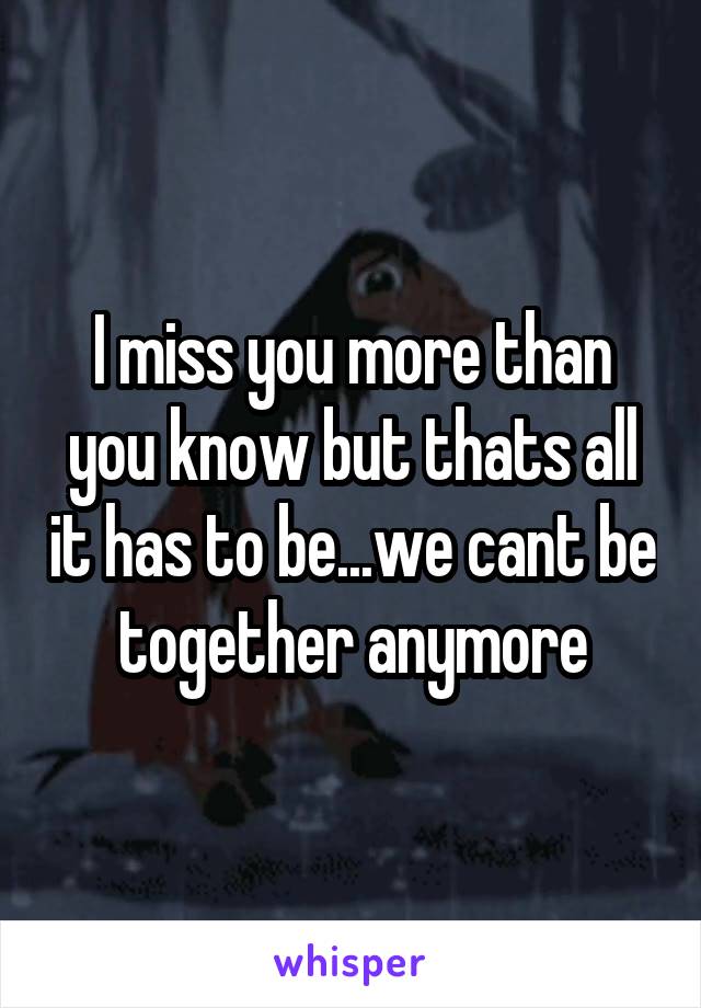 I miss you more than you know but thats all it has to be...we cant be together anymore