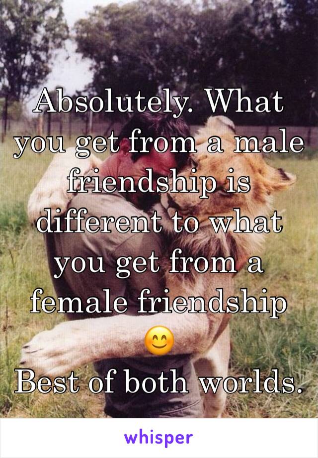 Absolutely. What you get from a male friendship is different to what you get from a female friendship 😊
Best of both worlds. 