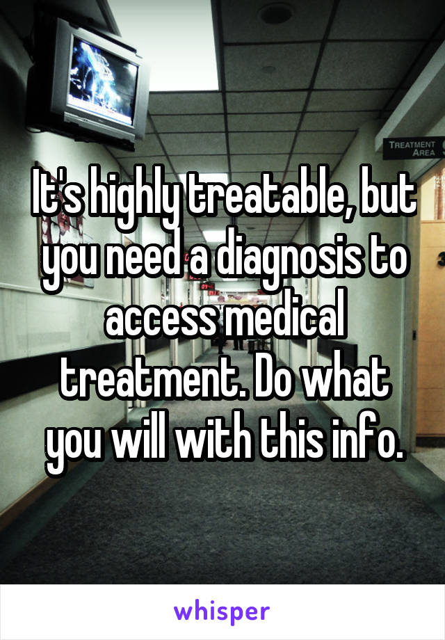 It's highly treatable, but you need a diagnosis to access medical treatment. Do what you will with this info.