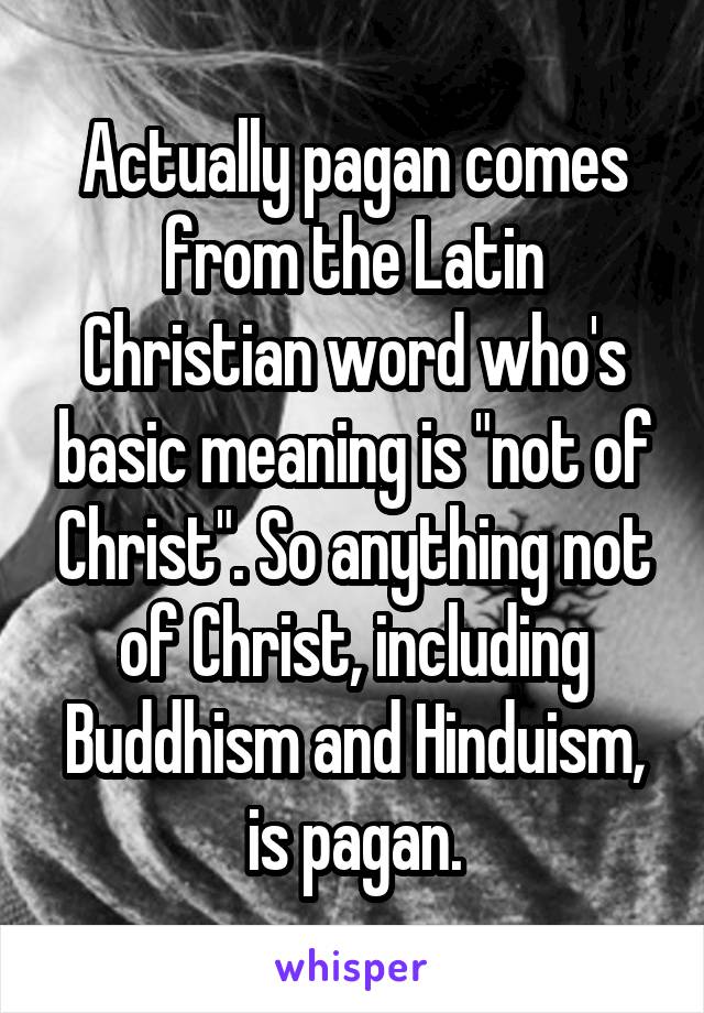 Actually pagan comes from the Latin Christian word who's basic meaning is "not of Christ". So anything not of Christ, including Buddhism and Hinduism, is pagan.