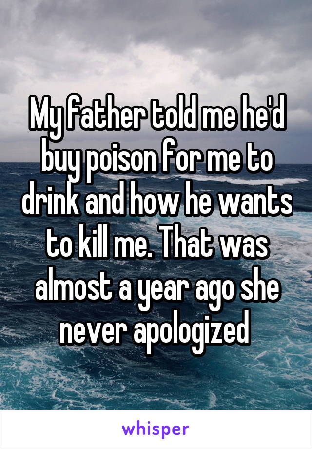 My father told me he'd buy poison for me to drink and how he wants to kill me. That was almost a year ago she never apologized 