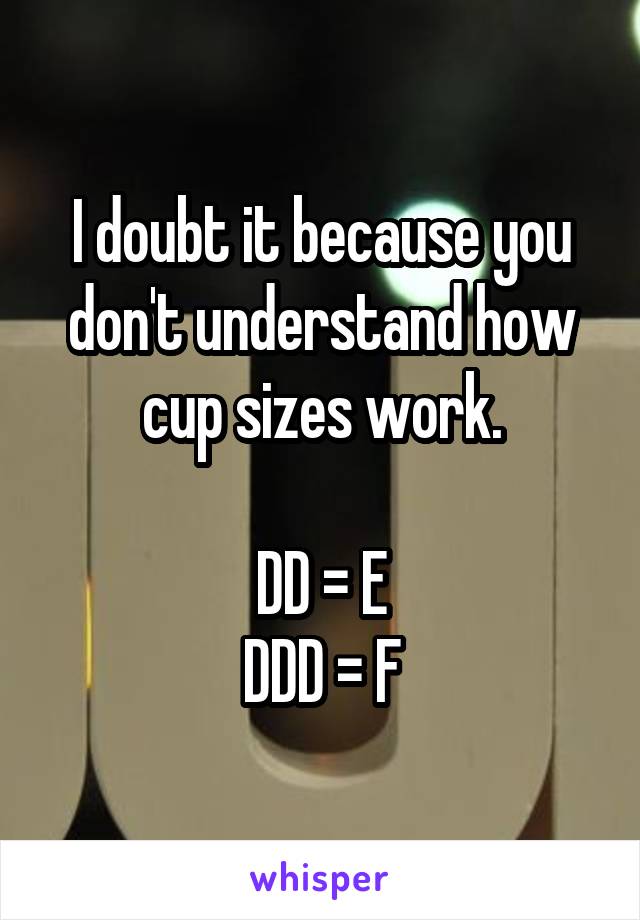 I doubt it because you don't understand how cup sizes work.

DD = E
DDD = F