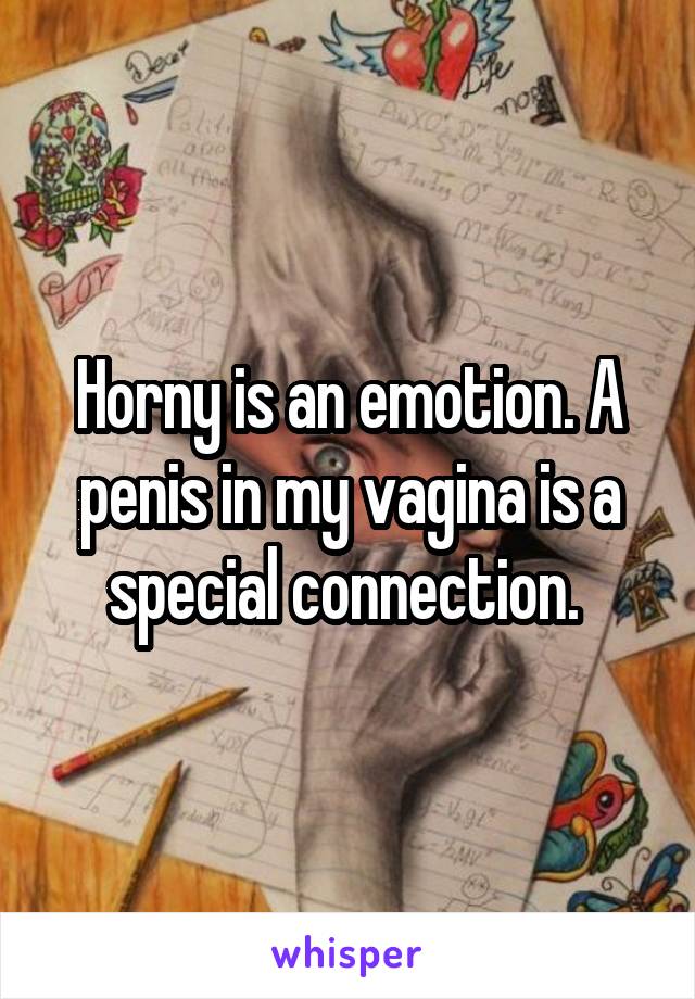 Horny is an emotion. A penis in my vagina is a special connection. 