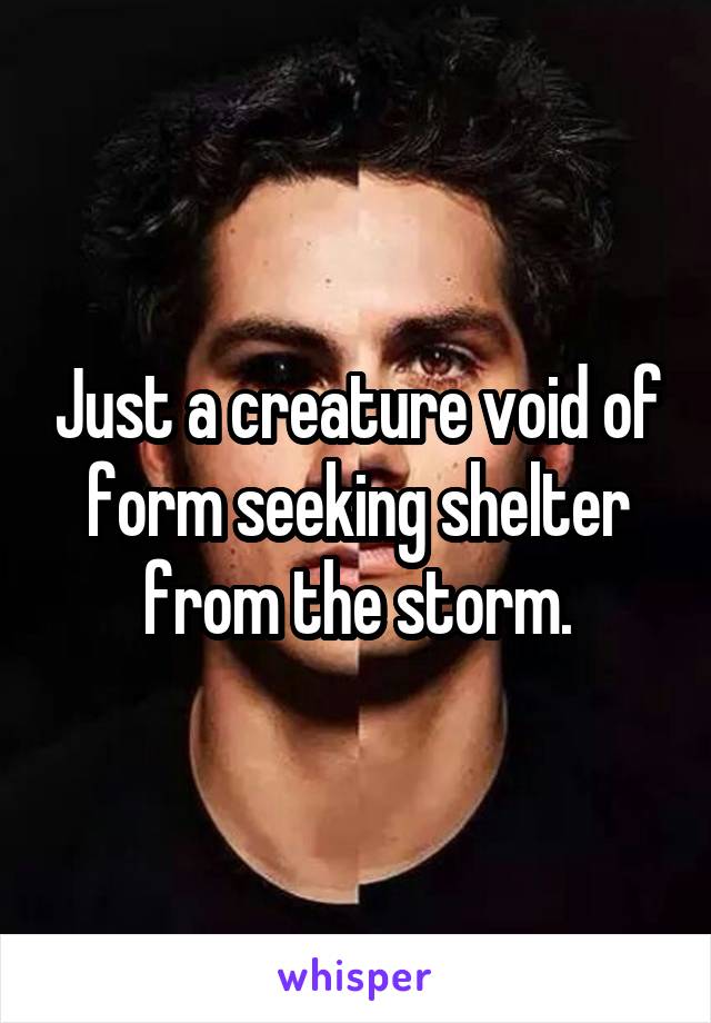 Just a creature void of form seeking shelter from the storm.