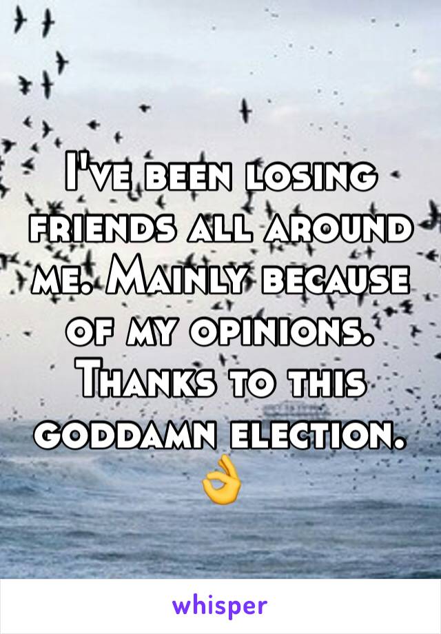 I've been losing friends all around me. Mainly because of my opinions. Thanks to this goddamn election.
👌