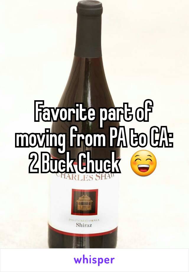 Favorite part of moving from PA to CA: 2 Buck Chuck  😁