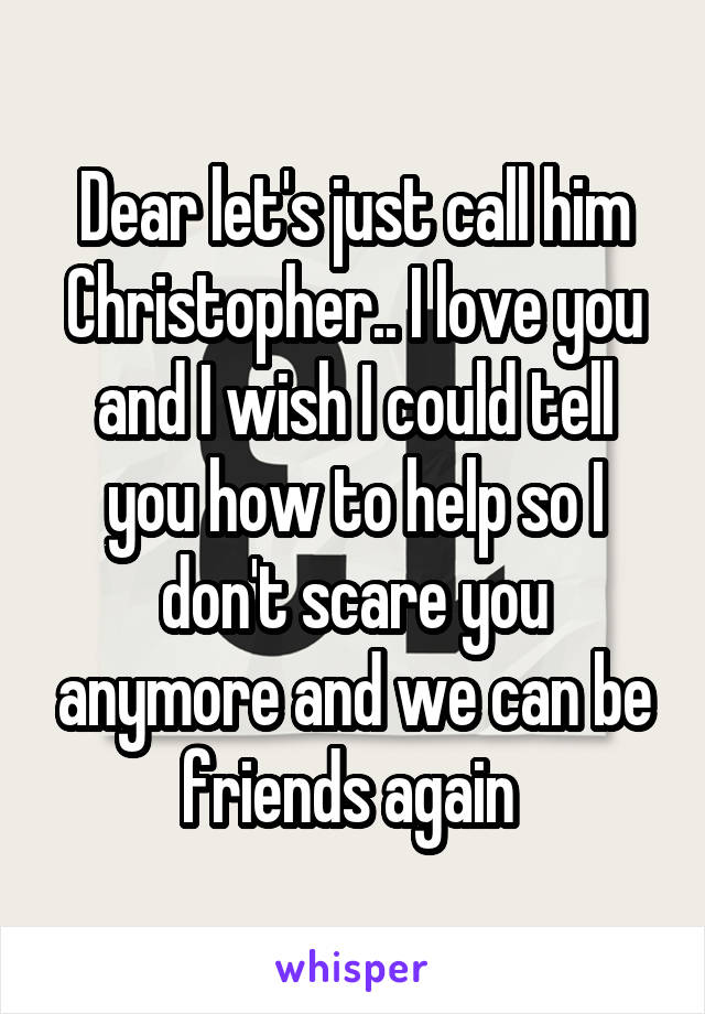 Dear let's just call him Christopher.. I love you and I wish I could tell you how to help so I don't scare you anymore and we can be friends again 