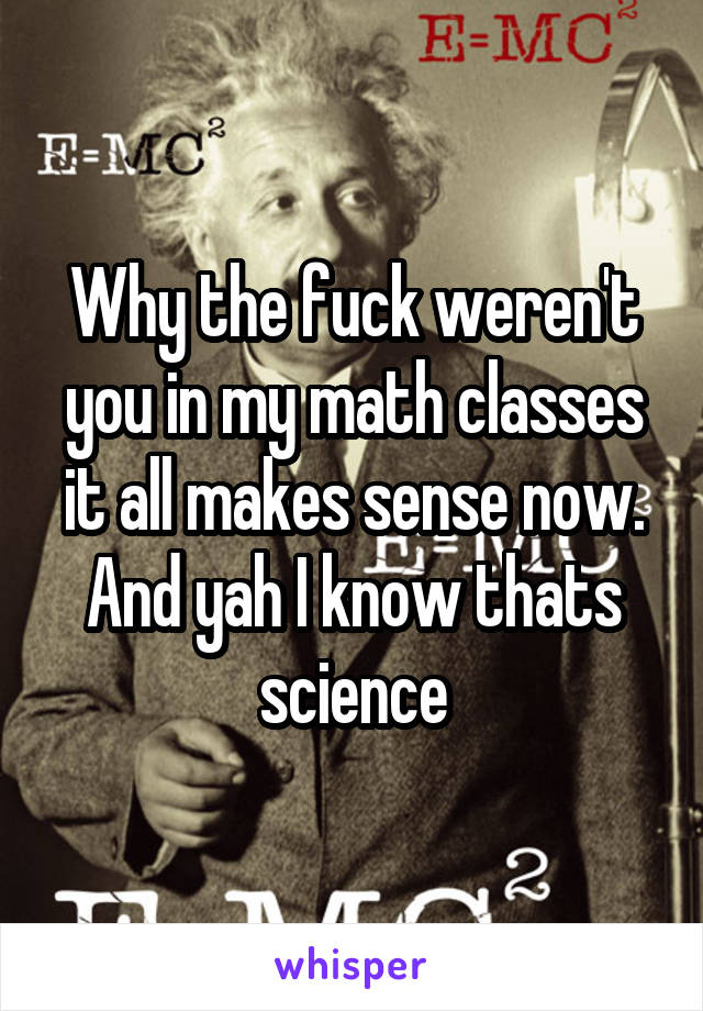 Why the fuck weren't you in my math classes it all makes sense now. And yah I know thats science